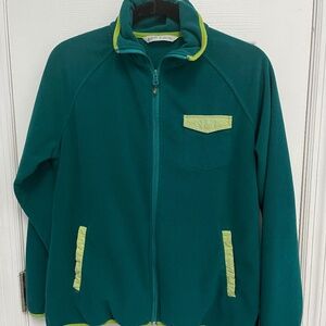 WOOLRICH Full Zip Up teal Fleece Jacket Women's Size Med lime green accents